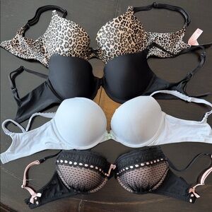 Victoria's Secret Leopard, Black, and Light blue Bra Set